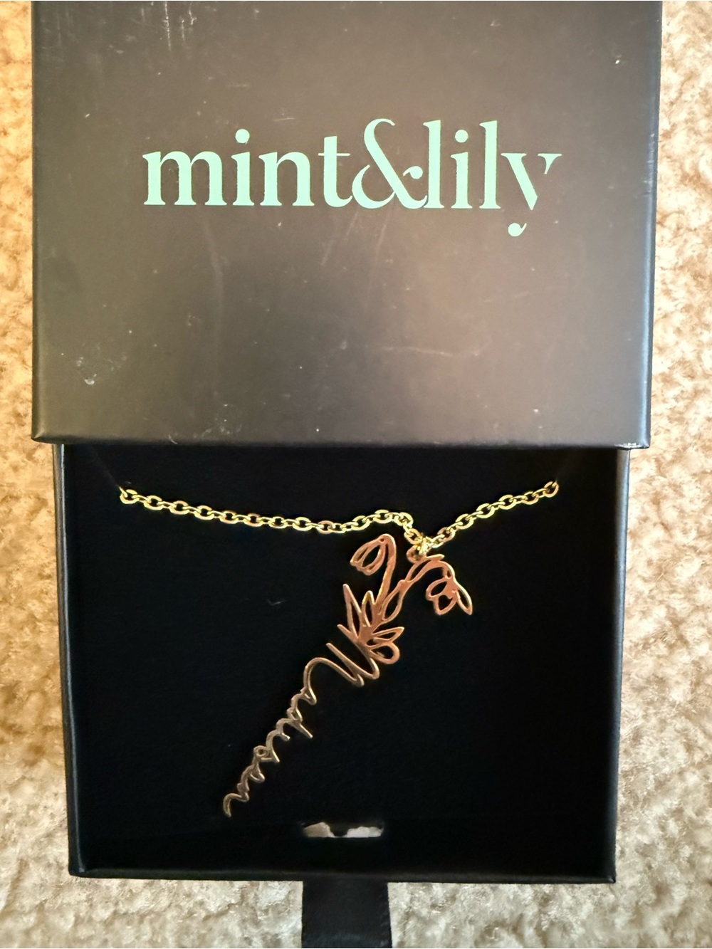 Mint & Lily Gold Floral Script Pendant Necklace - Gold